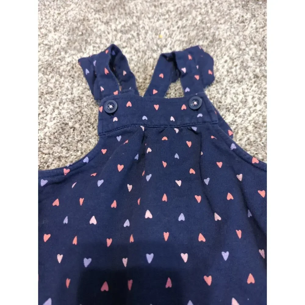 CARTER'S Navy Blue Knit Adjustable Overalls with Pink Hearts Ruffles 18 months